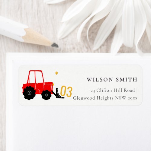 Bright Red Yellow Digger Truck Kids Address Label