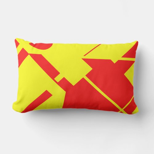 Bright Red Yellow Geometric Abstract Art Design Lumbar Pillow
