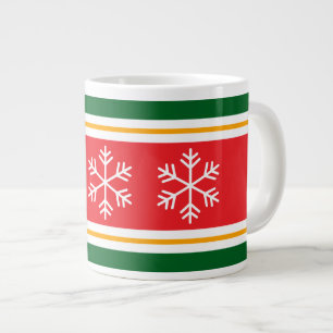 Bright Red Yellow White Green Stripes Snowflakes Giant Coffee Mug