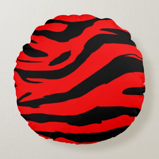 Bright Red Zebra Print Round Pillow (Front)