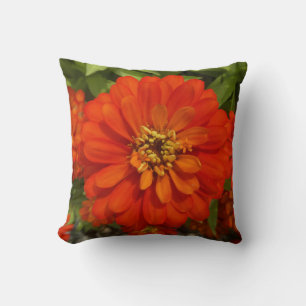 Bright Red Zinnia Trend Throw Pillow