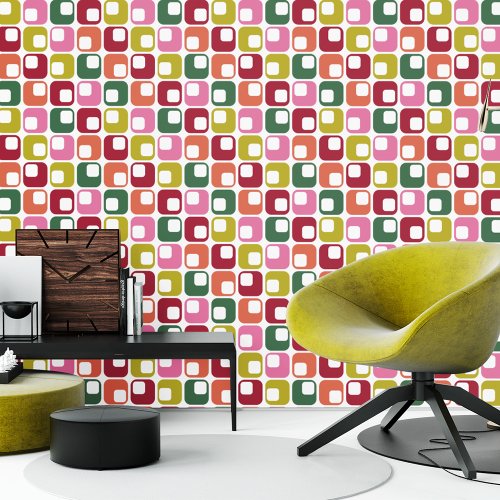 Bright Retro 1970s Geometric Pattern Wallpaper