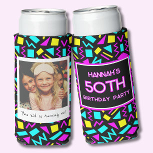 Bright Retro 50th Birthday Photo Can Cooler