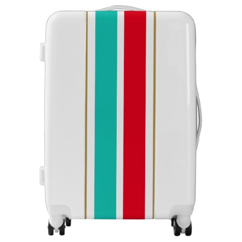 Bright Retro Aqua Red Two Tone Racing Stripes Luggage