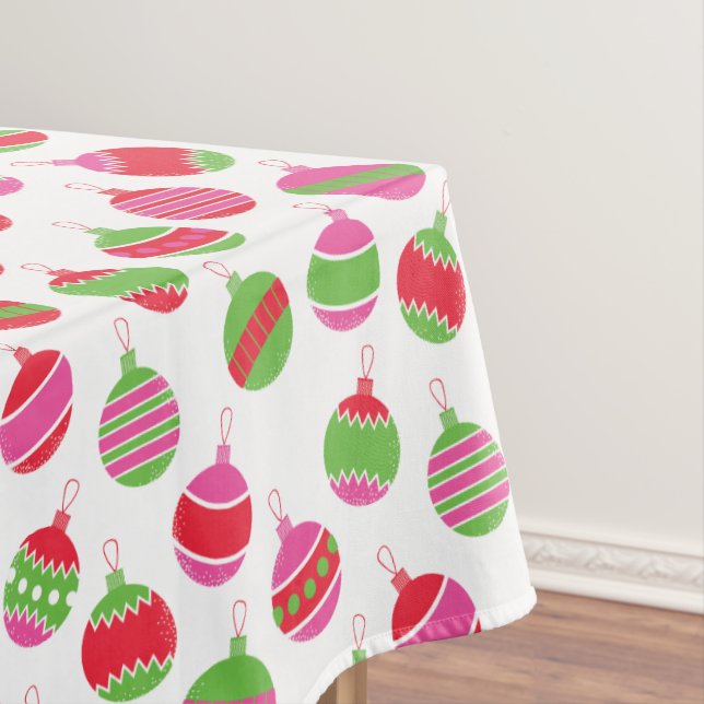 Bright Retro Baubles Ornament Patterned Tablecloth (In Situ)