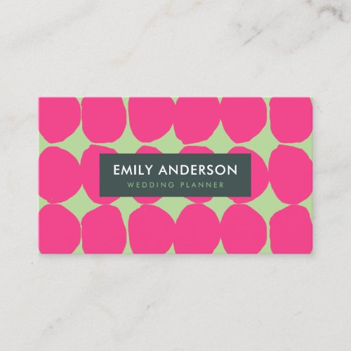 BRIGHT RETRO BIG HAND DRAWN PINK GREEN POLKA DOTS BUSINESS CARD