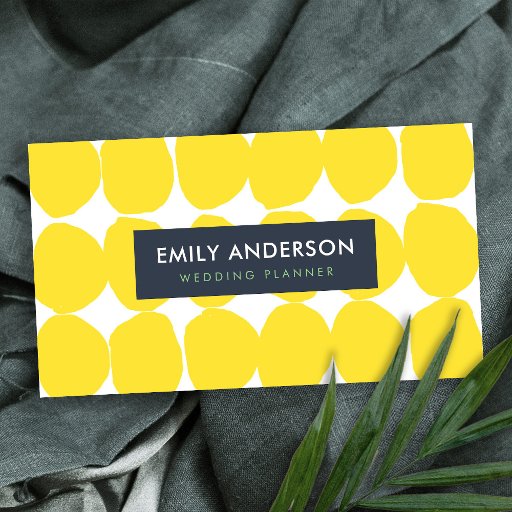Customizable BRIGHT RETRO BIG HAND DRAWN YELLOW POLKA DOTS BUSINESS CARD