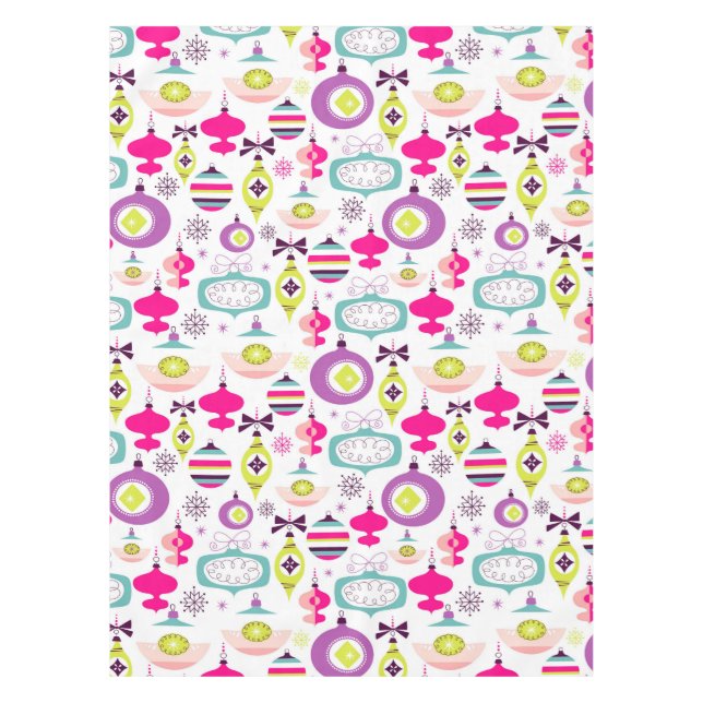 Bright Retro Christmas Ornaments Tablecloth (Front)
