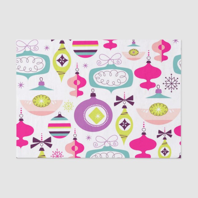 Bright Retro Christmas Ornaments Tissue Paper (Front)