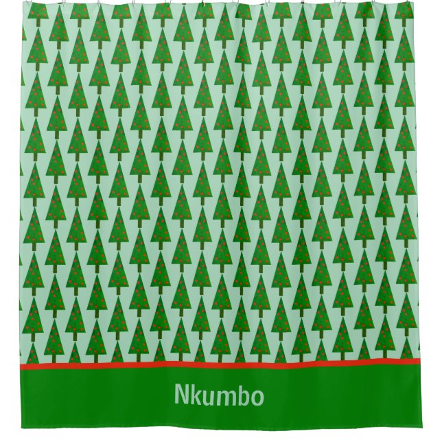 Bright Retro Christmas Tree with Bottom Border Shower Curtain (Front)