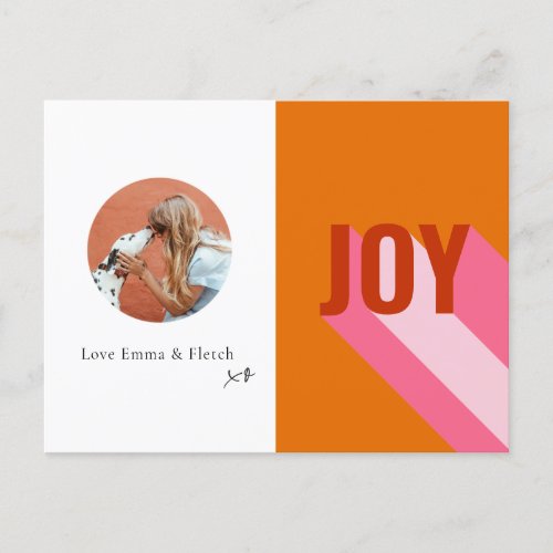 Bright Retro Colorful Joy Big Circle Frame Photo Holiday Postcard