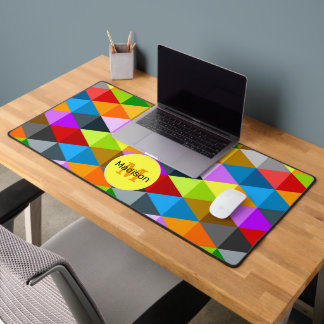 Bright retro colorful triangles pattern Monogram Desk Mat