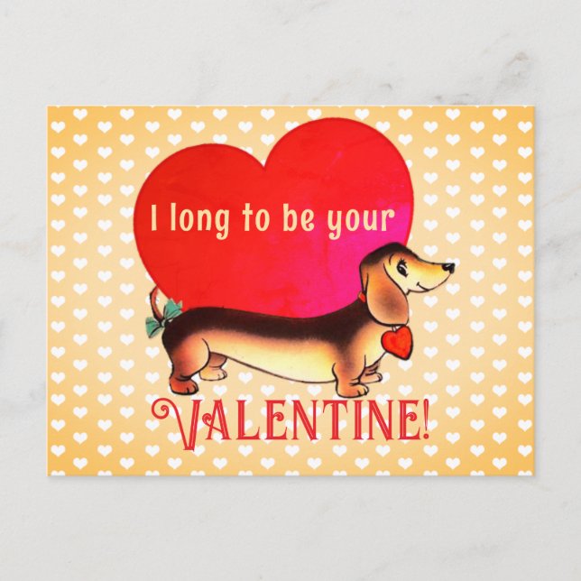 Bright Retro Dachshund Valentine Holiday Postcard (Front)