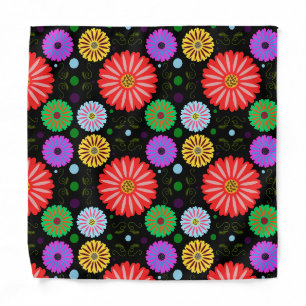 Bright Retro Floral Pattern Colorful Folk Art Bandana