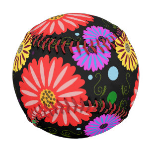 Bright Retro Floral Pattern Colorful Folk Art Baseball