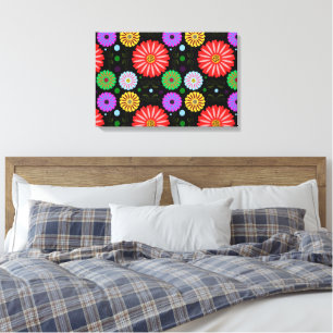 Bright Retro Floral Pattern Colorful Folk Art Canvas Print