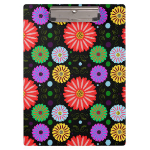 Bright Retro Floral Pattern Colorful Folk Art Clipboard