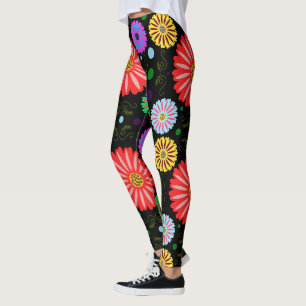 Bright Retro Floral Pattern Colorful Folk Art Leggings