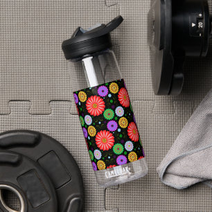 Bright Retro Floral Pattern Colorful Folk Art Water Bottle