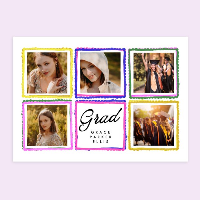 Bright Retro Grad Photo Collage Frames Graduation  Announcement (Creator Uploaded)