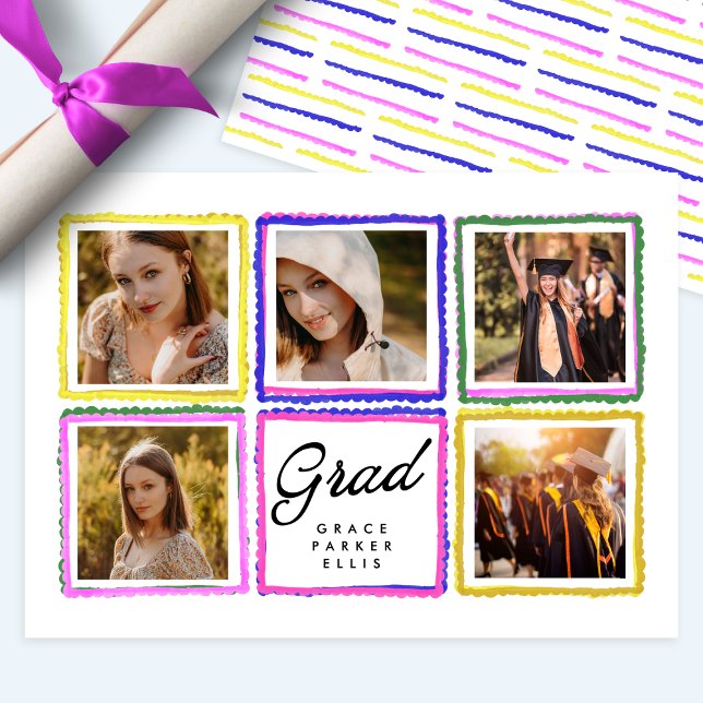 Bright Retro Grad Photo Collage Frames Graduation  Announcement (Creator Uploaded)