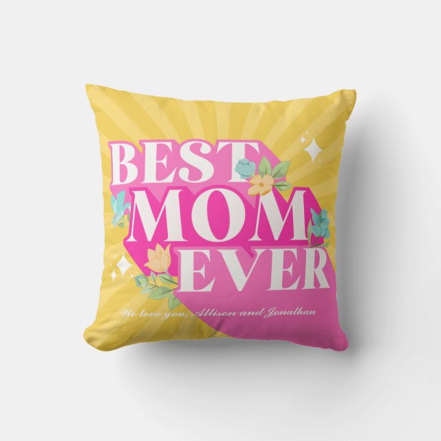 Bright Retro Groovy Best Mom Ever Throw Pillow (Front)