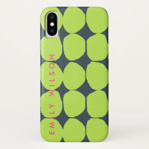 BRIGHT RETRO HUGE HAND DRAWN GREEN BLUE POLKA DOTS iPhone X CASE