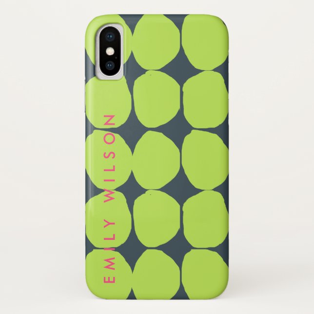 BRIGHT RETRO HUGE HAND DRAWN GREEN BLUE POLKA DOTS Case-Mate iPhone CASE (Back)