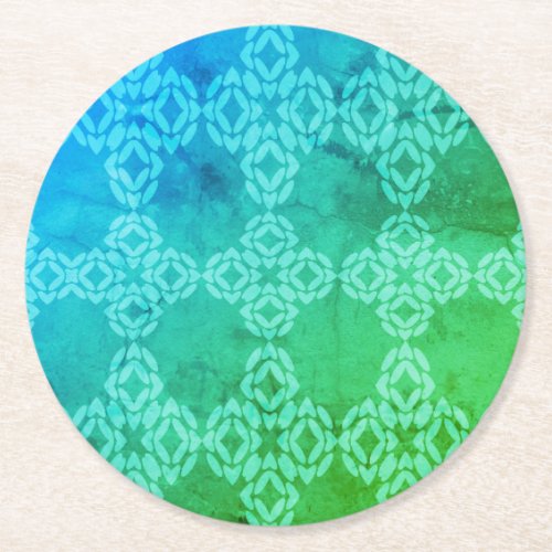 Bright Retro Kaleidescope Boho Coaster Green Blue