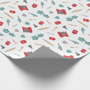Bright, retro kitchen and baking tools & utensils wrapping paper