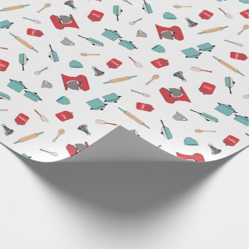 Bright  Retro Kitchen And Baking Tools & Utensils Wrapping Paper by ComicDaisy at Zazzle