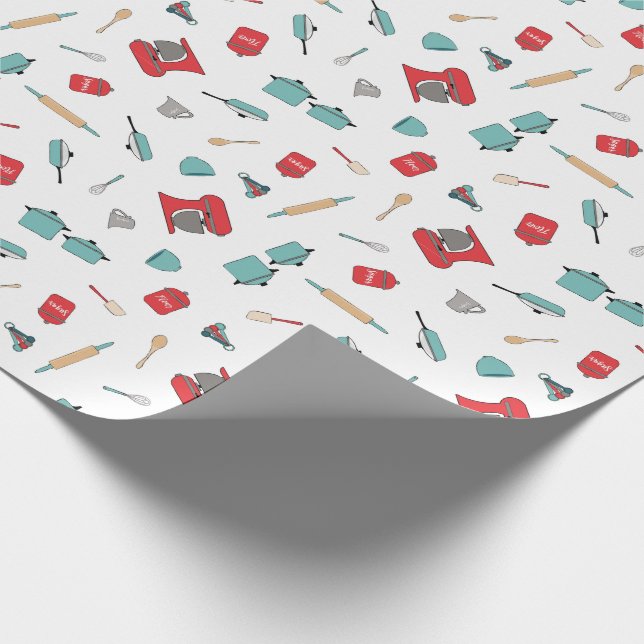 Bright, retro kitchen and baking tools & utensils wrapping paper (Corner)