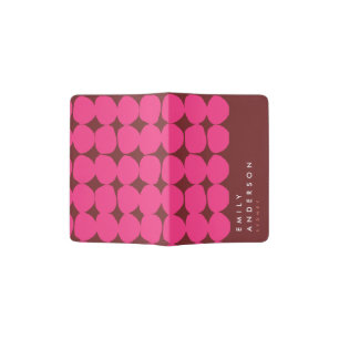 BRIGHT RETRO LARGE HAND DRAWN PINK BROWN POLKA DOT PASSPORT HOLDER