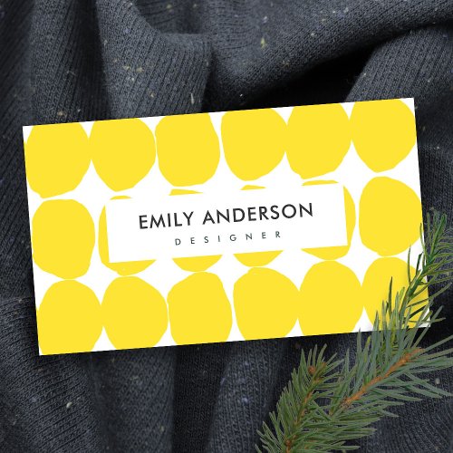 BRIGHT RETRO LARGE HAND DRAWN YELLOW POLKA DOTS BUSINESS CARD