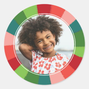 Bright Retro Rainbow Color Wheel Photo Holiday Classic Round Sticker