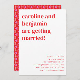 Bright Retro Red Pink Geometric Wedding All in One Invitation