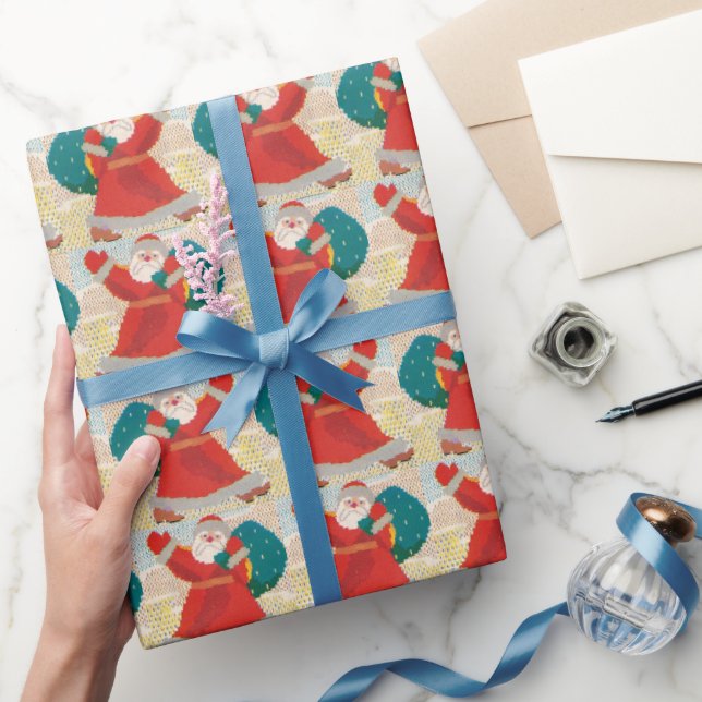 Bright Retro Santa Claus vintage christmas Wrapping Paper (Gifting)