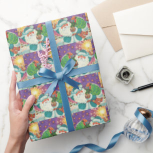 Bright Retro Santa Claus vintage christmas Wrapping Paper