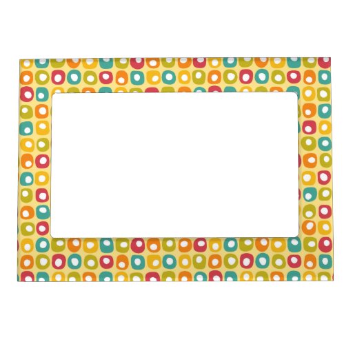 Bright retro square dots pattern red teal yellow magnetic frame | Zazzle
