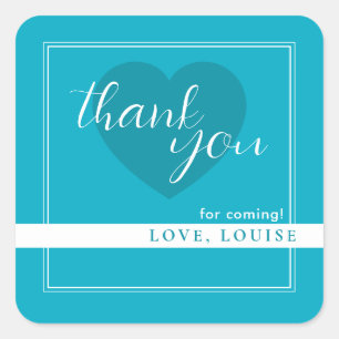 Bright Rich Sky Blue Thank You Heart Sticker