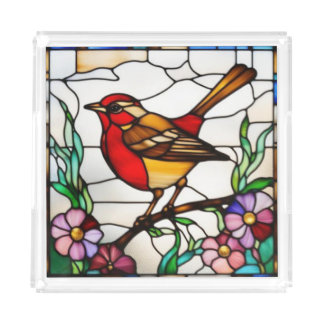 Bright Robin in Stained Glass Acrylic Tray