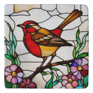 Bright Robin in Stained Glass Trivet
