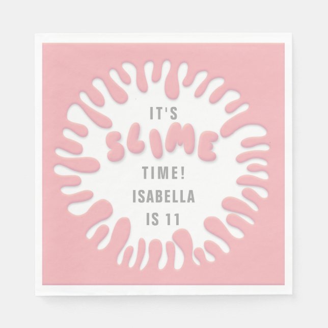 Bright rose pink blue slime party napkins (Front)