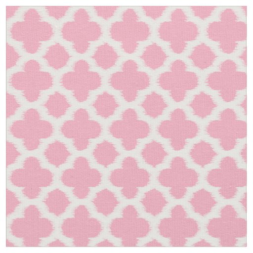 Bright Rose Pink White Ikat Quatrefoil Pattern Fabric