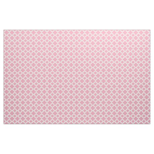 Bright Rose Pink White Ikat Quatrefoil Pattern Fabric