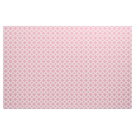 Bright Rose Pink White Ikat Quatrefoil Pattern Fabric