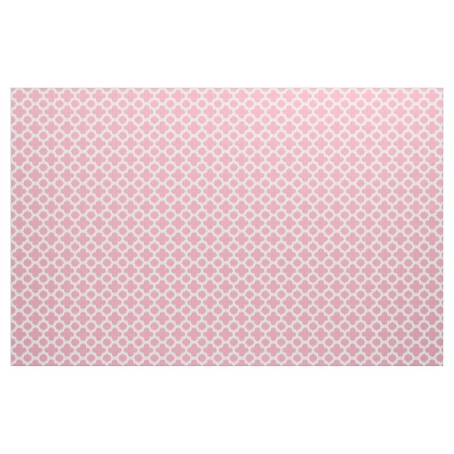 Bright Rose Pink White Ikat Quatrefoil Pattern Fabric (Fat Quarter)