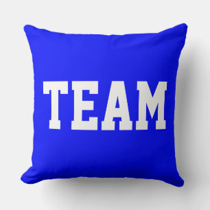 Bright Royal Blue Fun Athletic TEAM White Text Throw Pillow