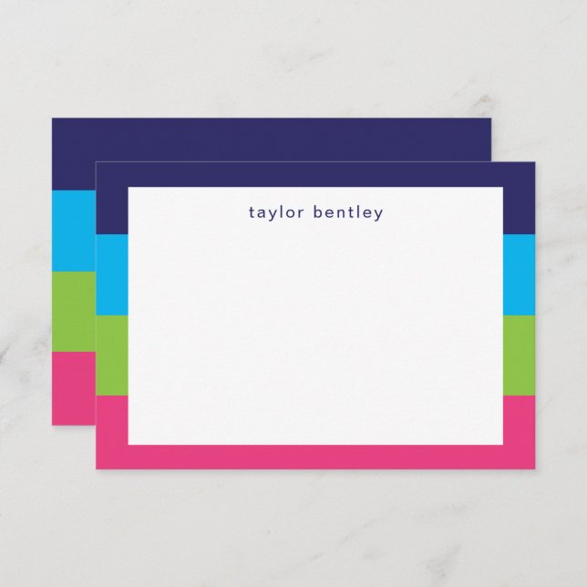 Bright Rugby Stripes Personalized Note Cards (Front/Back)