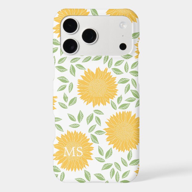 Bright Rustic Country Sunflower Pattern Monogram Iphone Case (Back)
